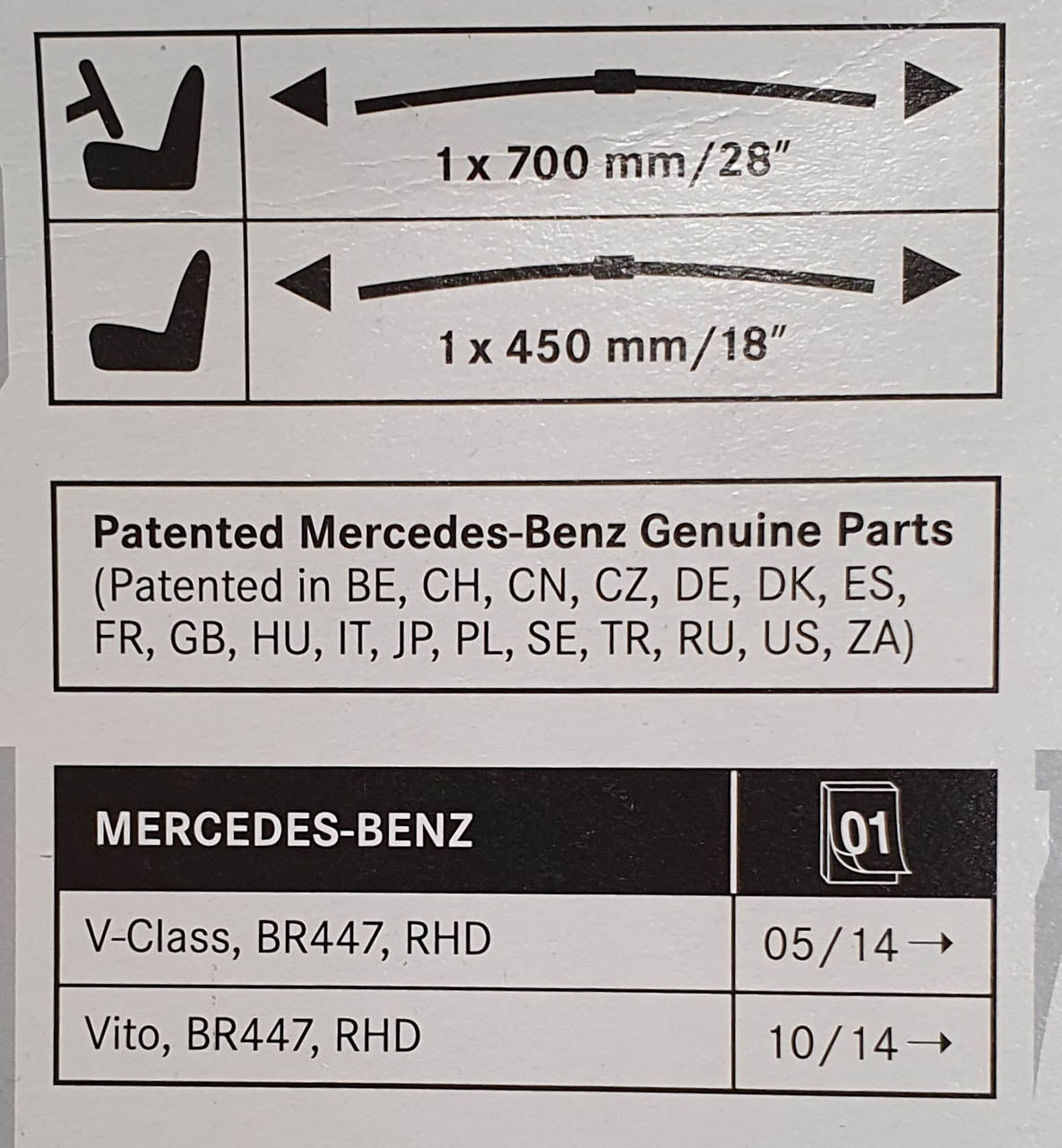 Genuine Mercedes-Benz Vito Front Wiper Blades For 447 Models