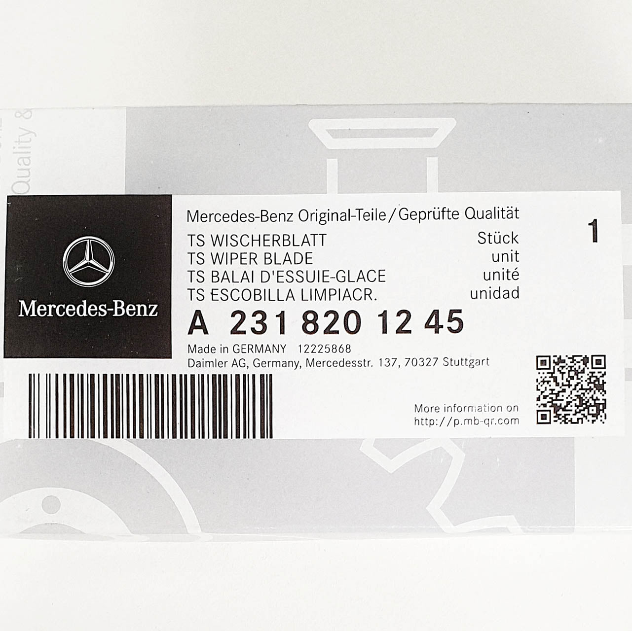 Genuine Mercedes-Benz SL Class Heated Front Wiper Blades For R231 Models