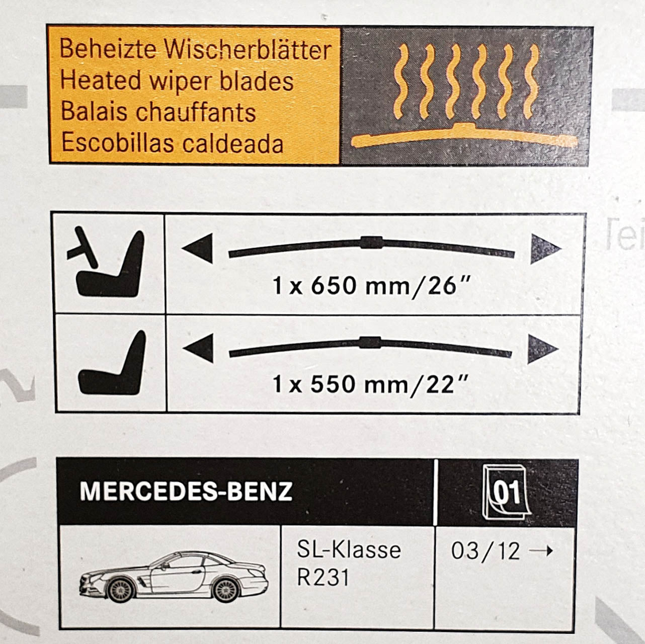 Genuine Mercedes-Benz SL Class Heated Front Wiper Blades For R231 Models