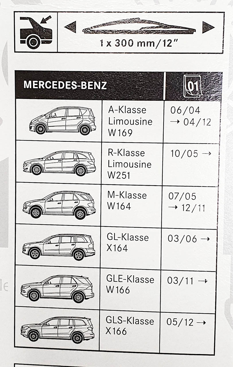 Genuine Mercedes-Benz A Class, ML Class, GLE, GLS, R Class,  Rear Wiper Blade