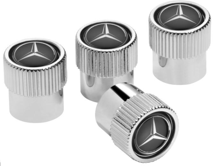 Mercedes-Benz Chrome Plastic Valve Caps with Black Logo B66472002