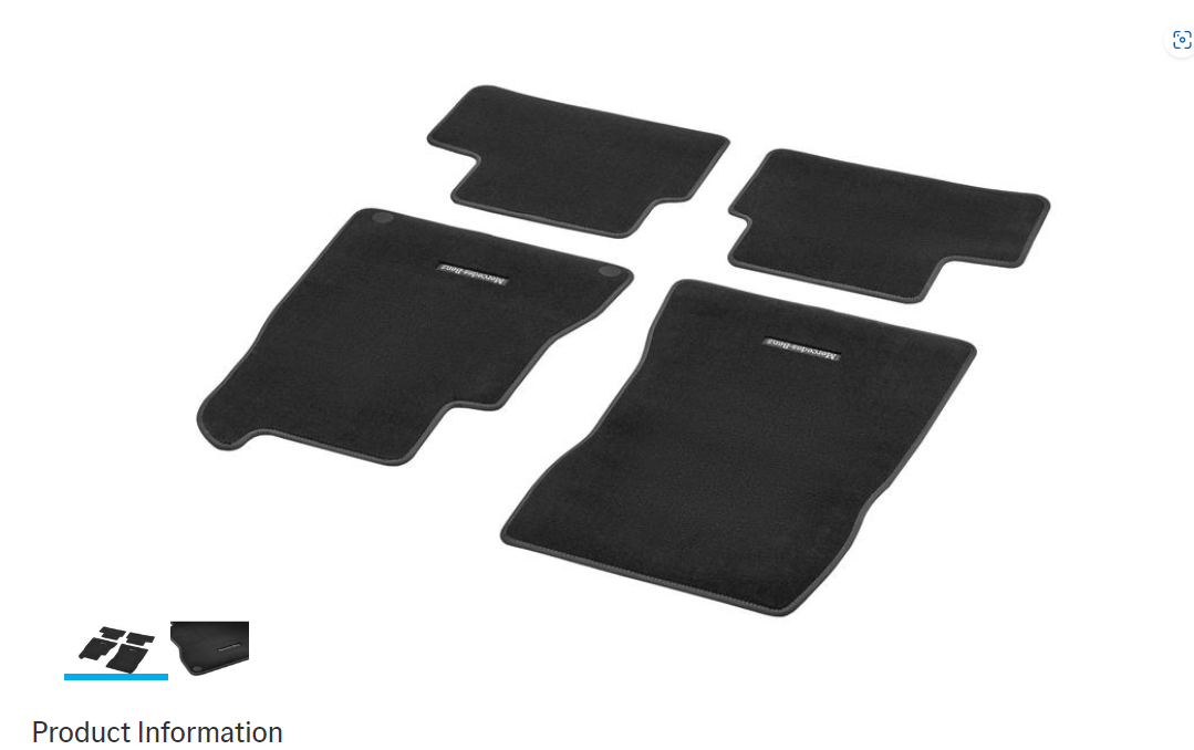 Genuine Mercedes-Benz Velour Floor Mats CLASSIC, Set, 4-Piece, Mid Grey Topstitching A-Class 177 Model Series