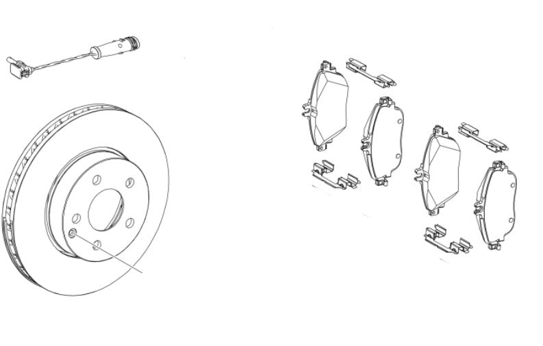 Brake discs, pads and wear sensor -FRONT- GLA, CLA, A-Class, B-Class