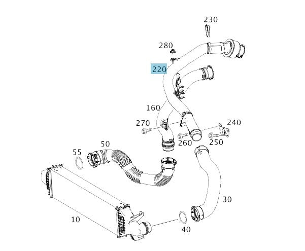 Charge air line for OM607 diesel engine