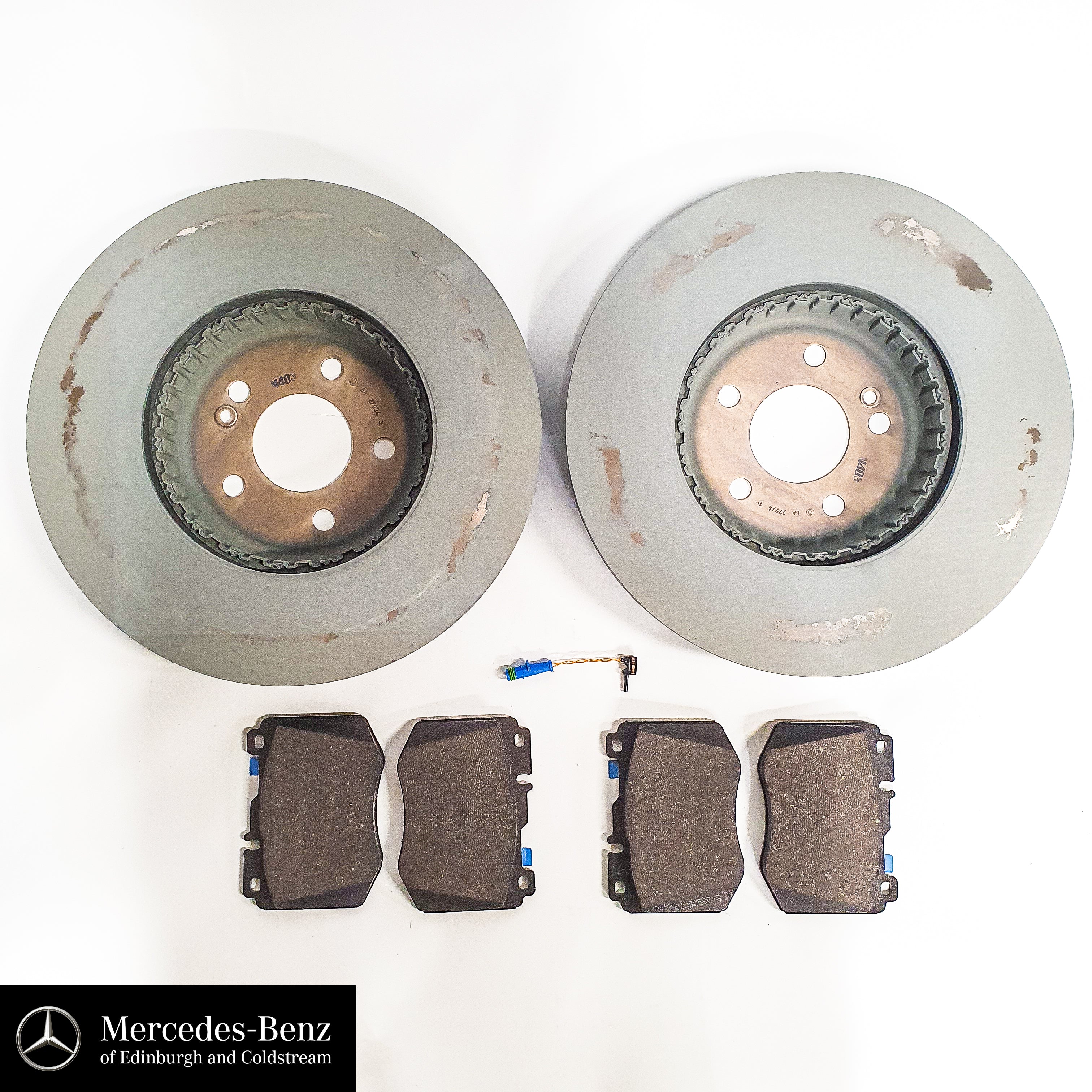 Genuine Mercedes-Benz brake discs, pads & wear sensor FRONT E Class 21 ...