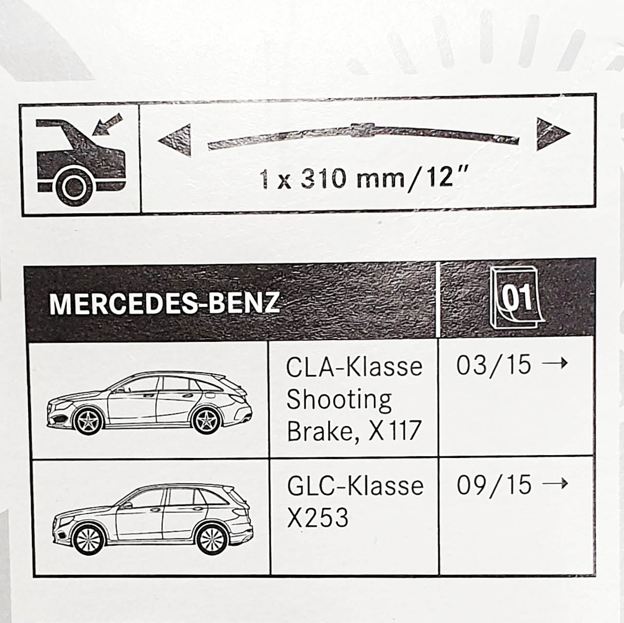 Genuine Mercedes-Benz CLA, GLC Rear Wiper Blade X117 and W253 models