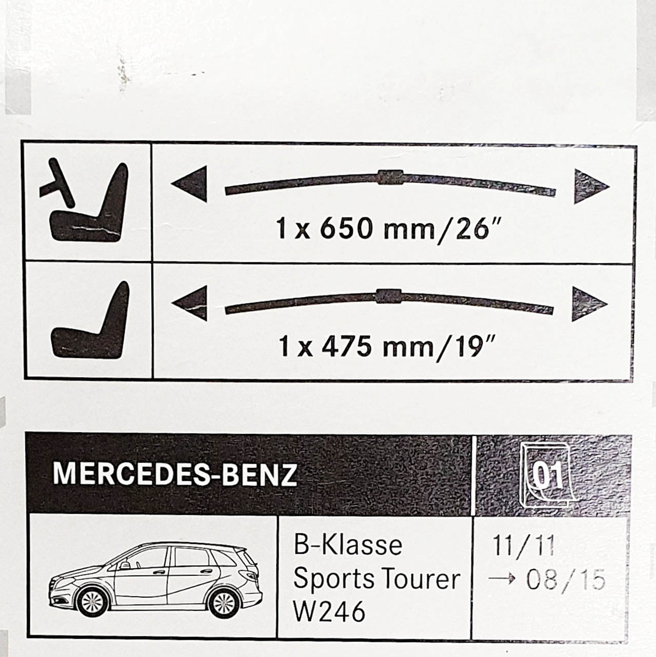 Genuine Mercedes-Benz B Class front wiper blades for 246 models