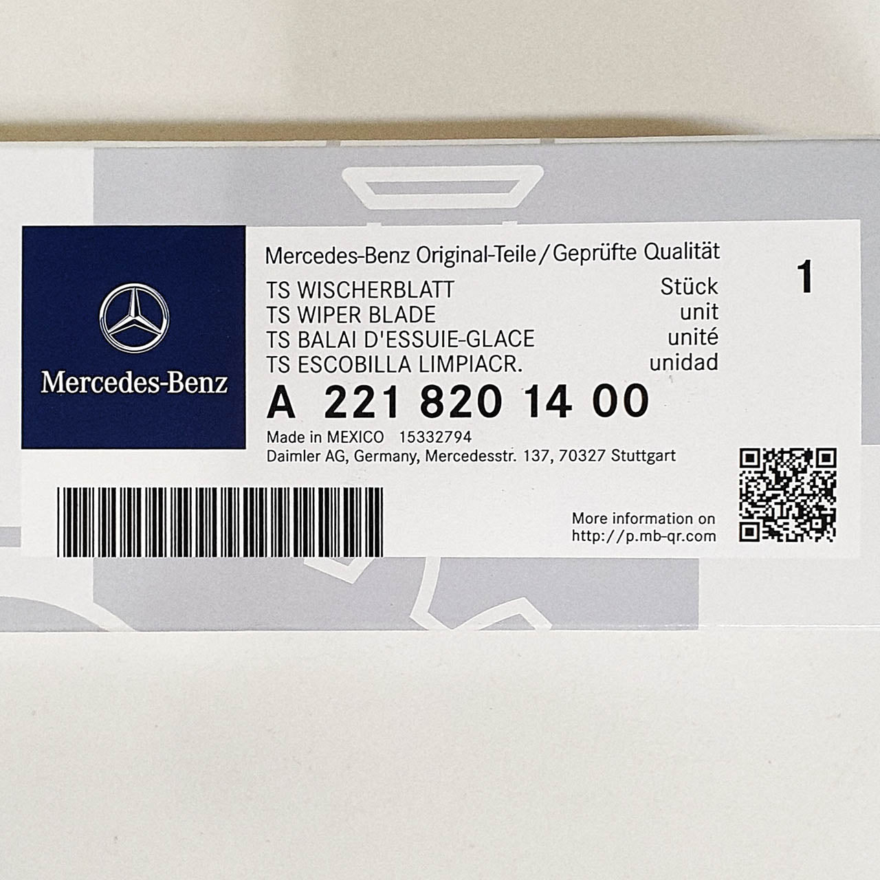 Genuine Mercedes-Benz S Class 221 models Front Wiper Blades