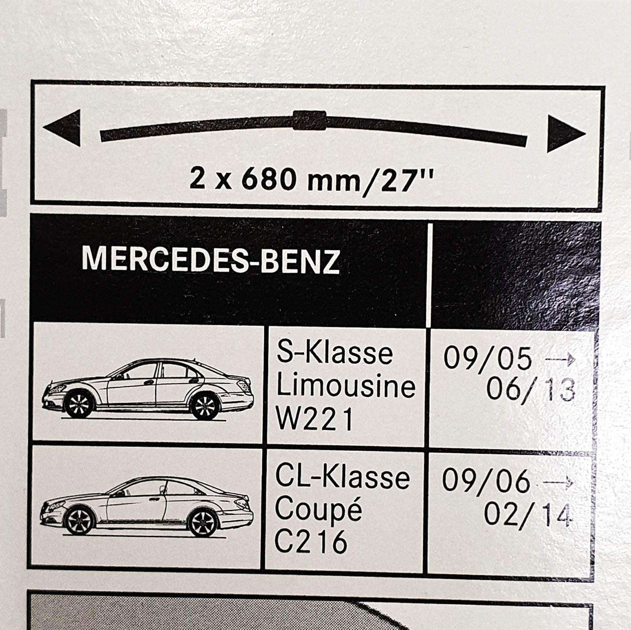 Genuine Mercedes-Benz S-Class S550 S600 S63 Front Windshield Wiper Blade Set - OEM 2228201345