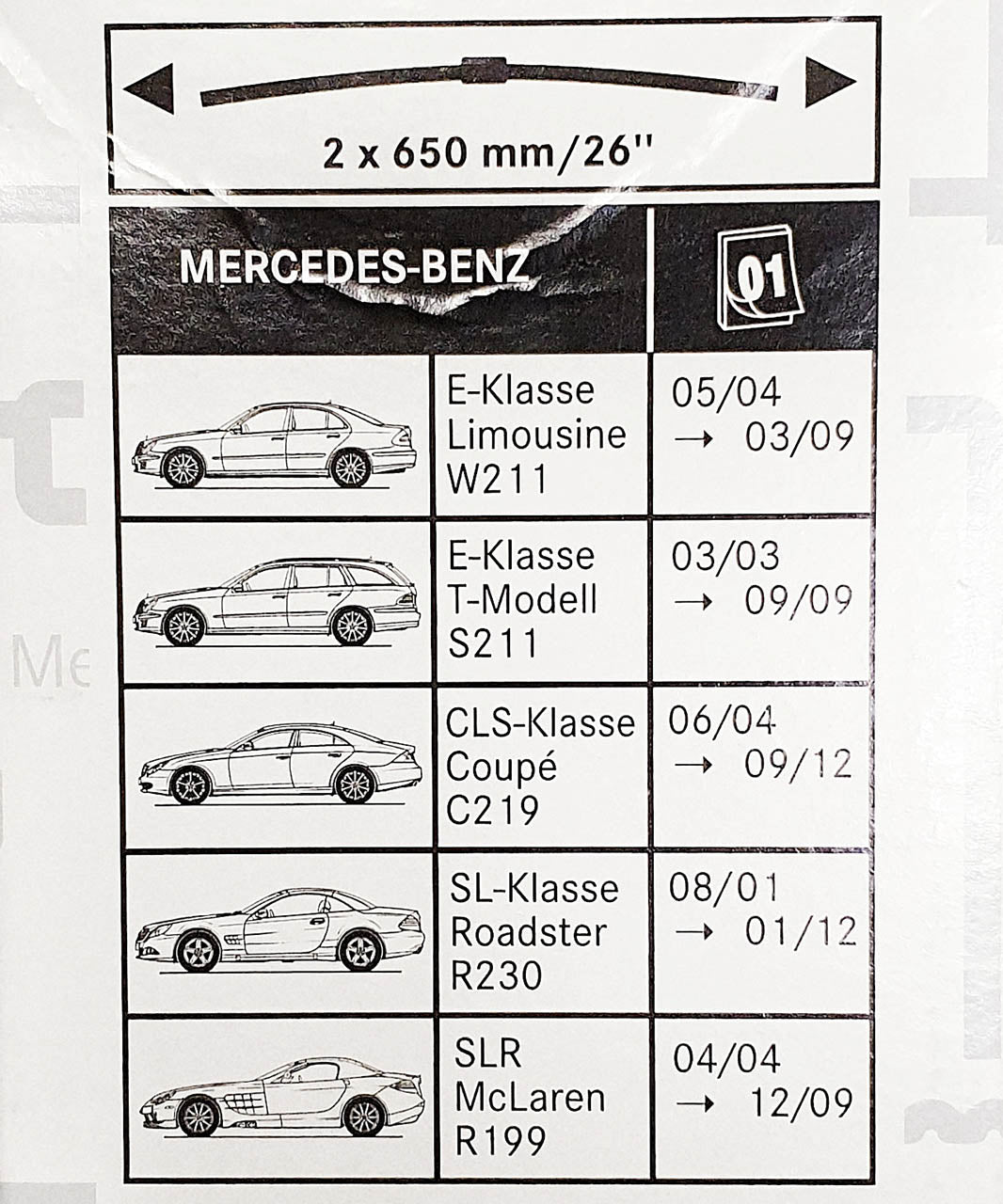 Genuine Mercedes-Benz E Class, CLS, SL, SLR McLaren Front Wiper Blades