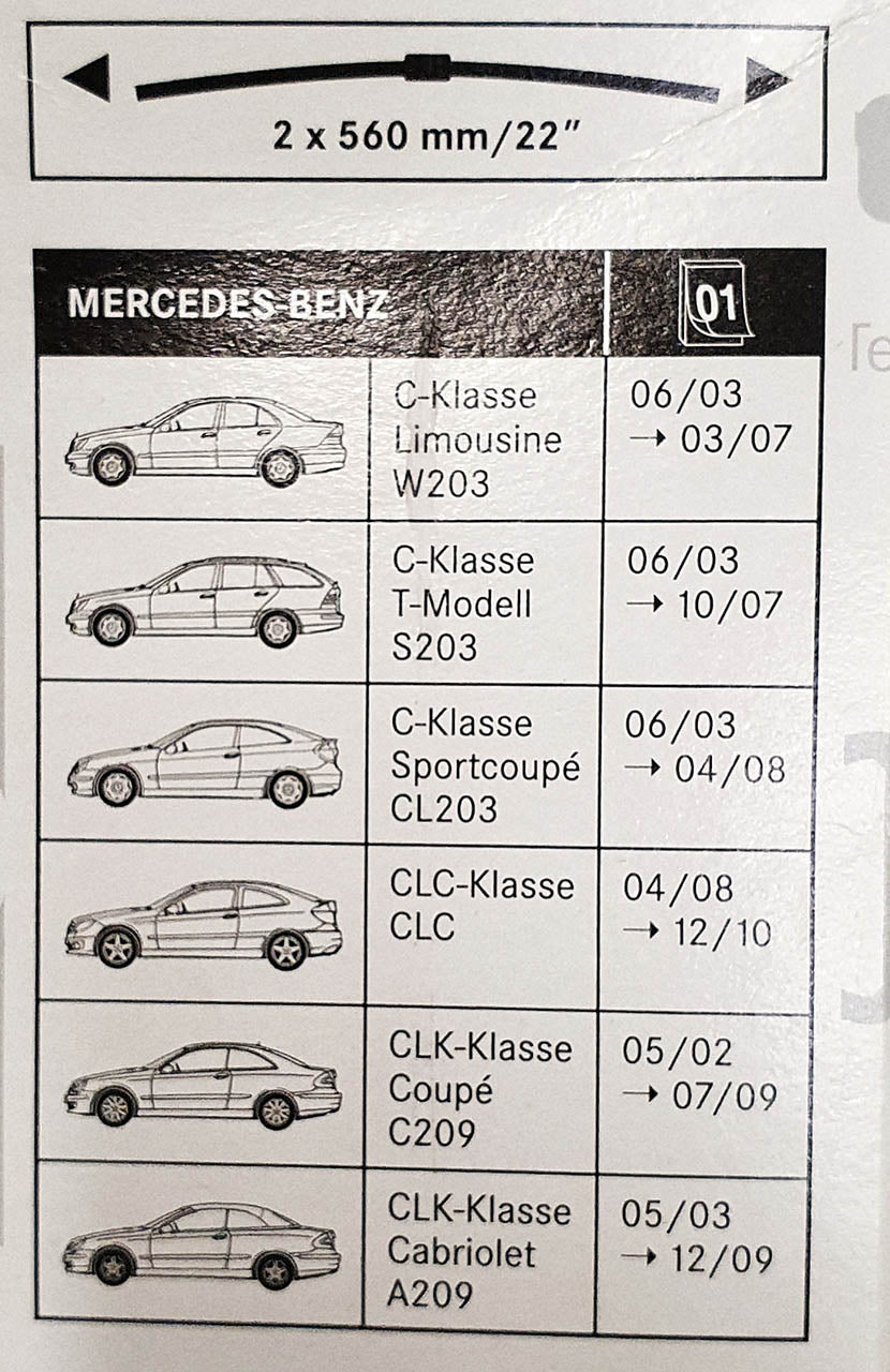Genuine Mercedes-Benz C, CLC, CLK Class Front Wiper Blades - 203 and 209 models