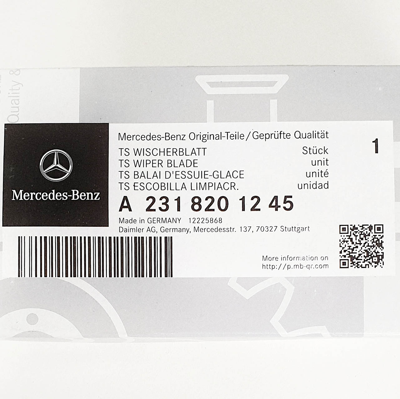Genuine Mercedes-Benz SL Class Heated Front Wiper Blades for R231 models