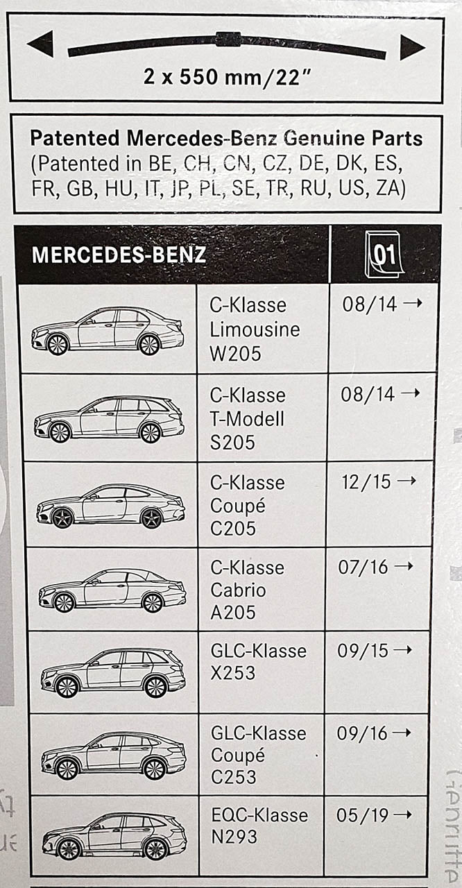 Genuine Mercedes-Benz C Class 205 models, GLC, EQC Front Wiper Blades