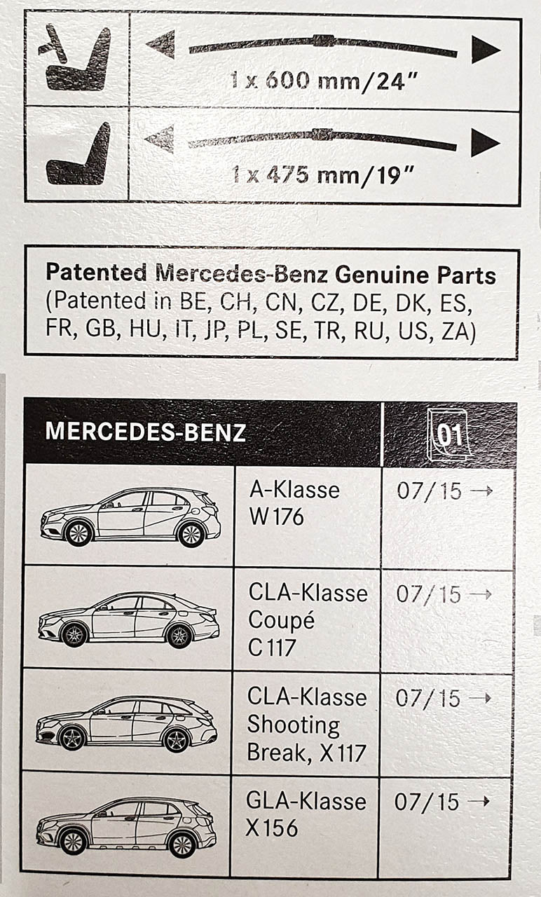 Genuine Mercedes-Benz A Class, CLA, GLA Front Wiper Blades W176 C117 X117 X156