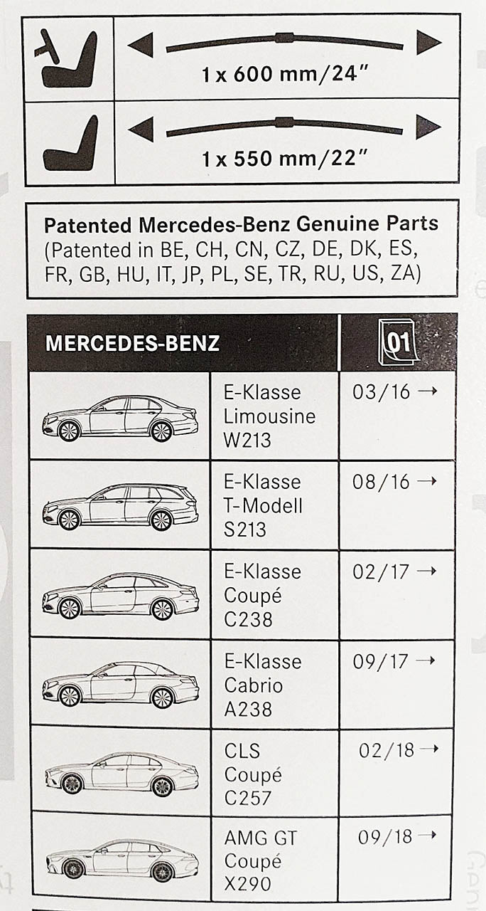 Genuine Mercedes-Benz E Class, CLS, AMG GT Front Wiper Blades