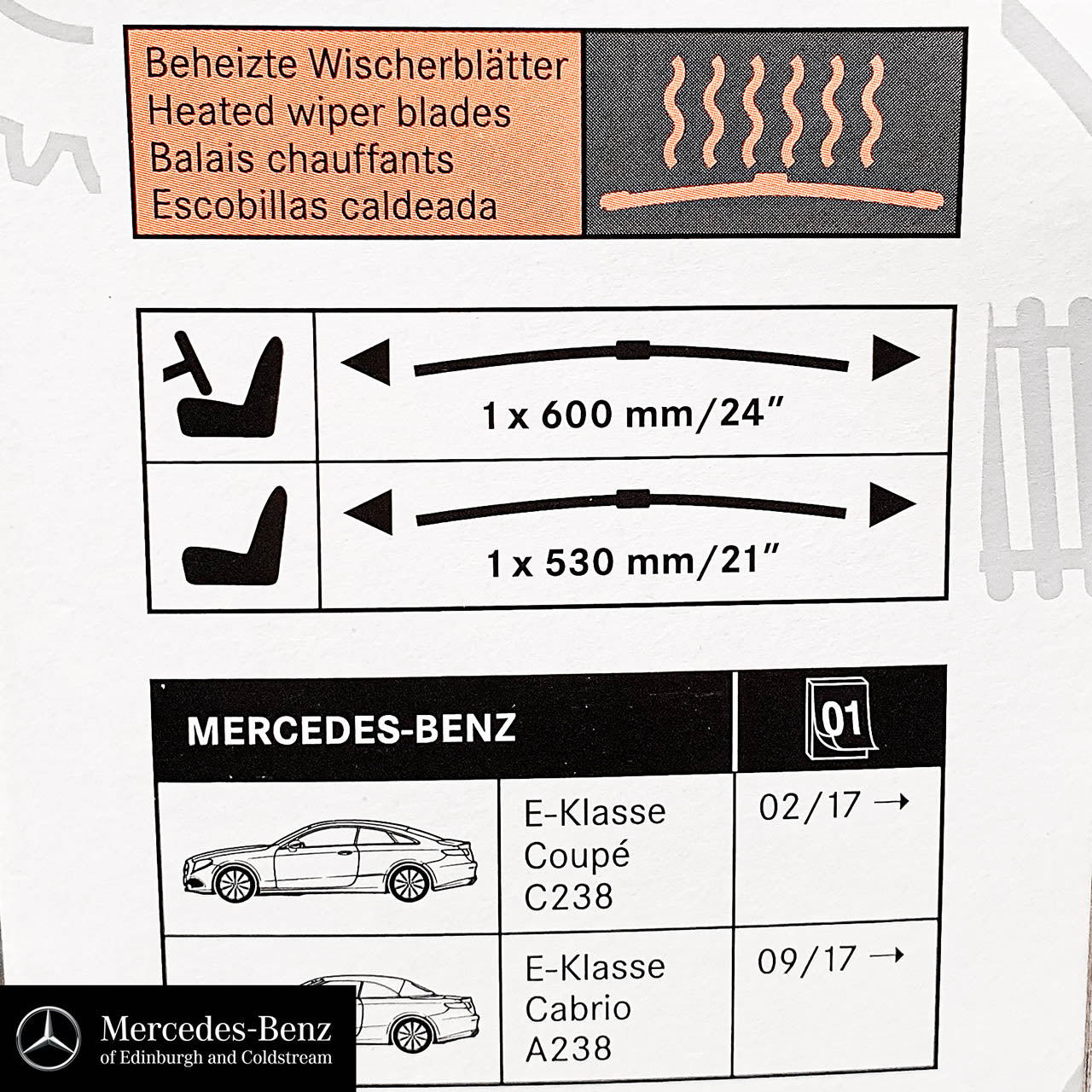 Mercedes-Benz E Class Cabrio Heated Front Wiper Blades