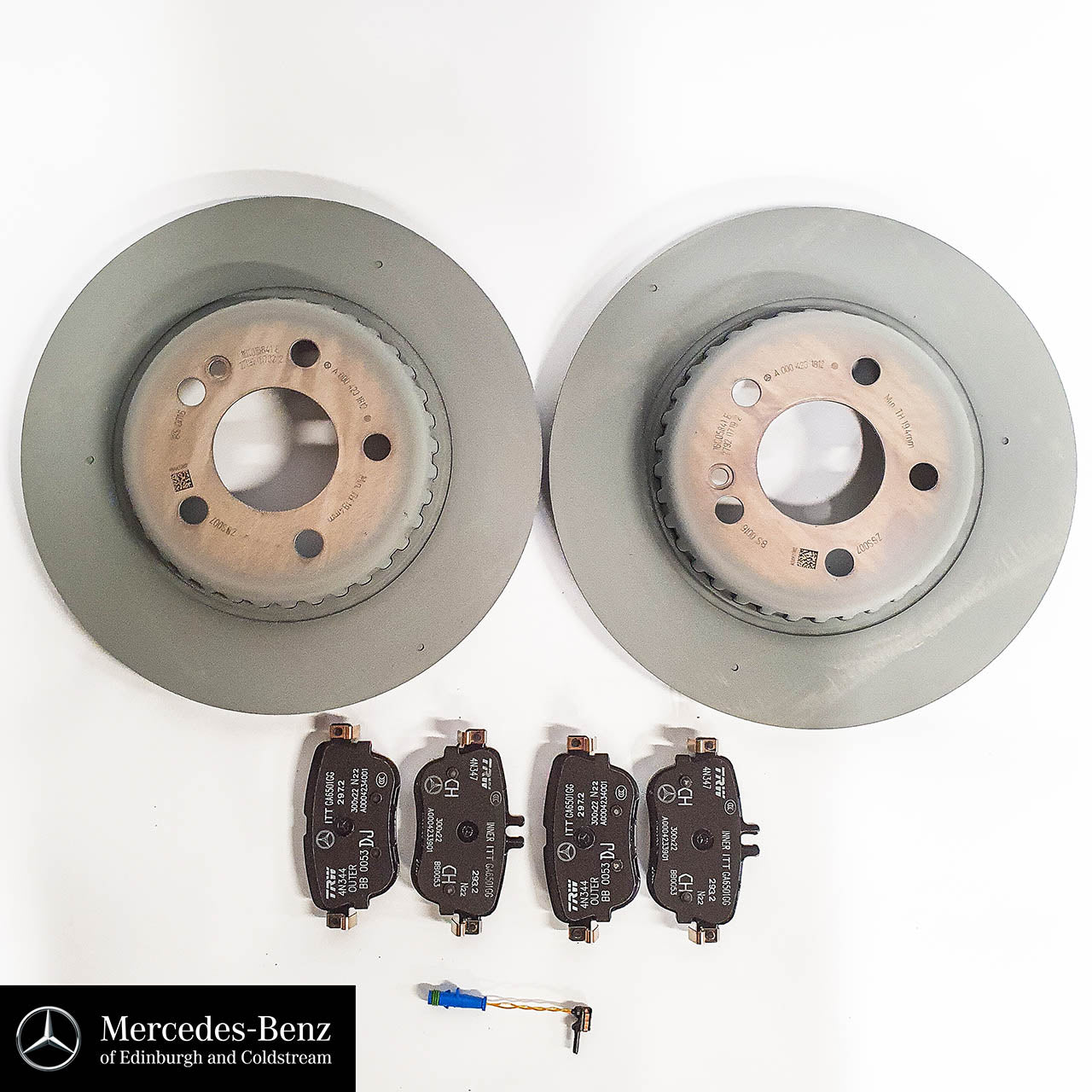 Genuine Mercedes-Benz brake discs, pads & wear sensor REAR E Class C Class CLS GLC