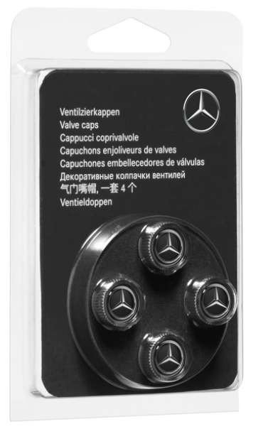 Mercedes-Benz Chrome Plastic Valve Caps with Black Logo B66472002